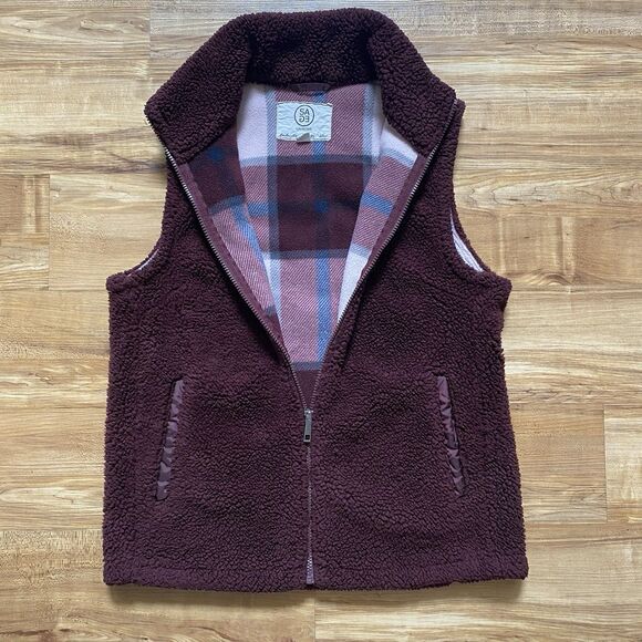 SAGE COLLECTIVE S Women’s Sherpa Fleece Sleeveless Vest Burgundy Hiking Outdoor - Picture 5 of 16